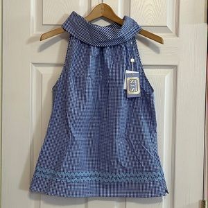 Sail to Sable Sleeveless Blouse, Medium, Blue/ White, Beautiful Back Buttons,New